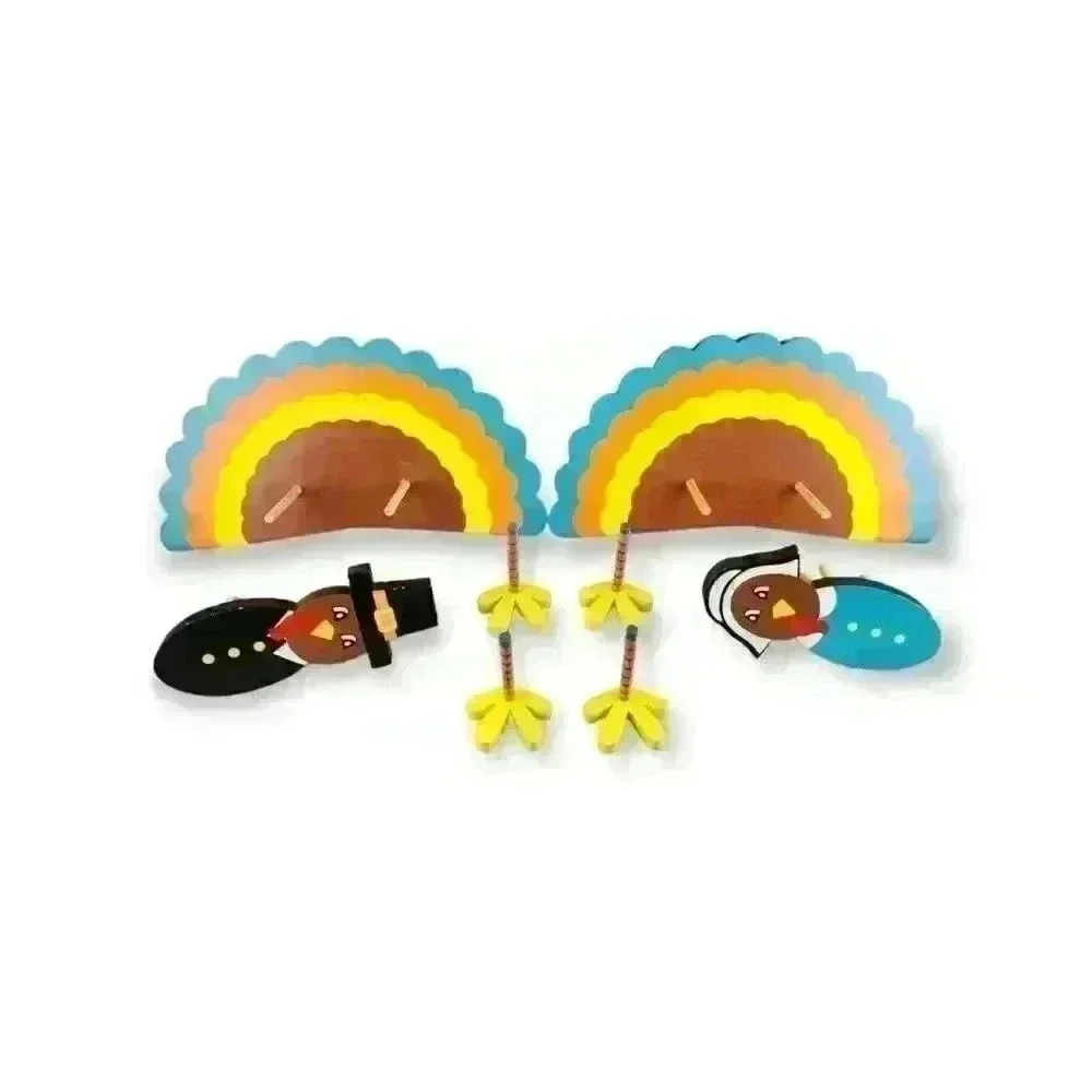 HearthSong Thanksgiving Autumn Decoration Wooden Pumpkin Pilgrim Turkey Kit